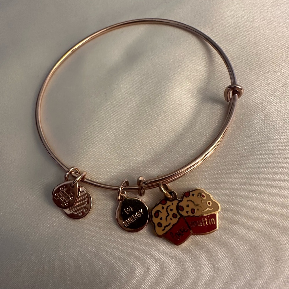 Alex and Ani Rose Gold Charm Bracelet with “Love Muffin” Pendants
